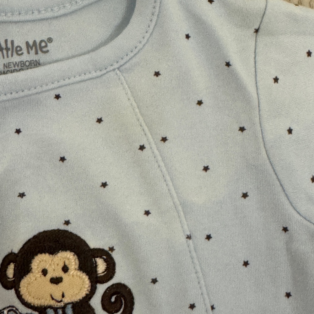 Little Me Blue Footies with Monkey Design - Picture 2 of 7